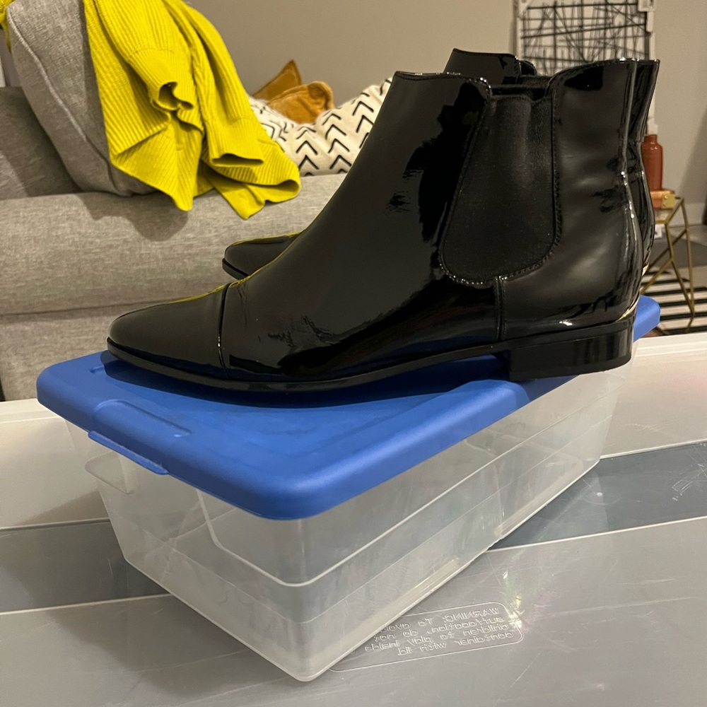 Calvin Klein patent leather bootie